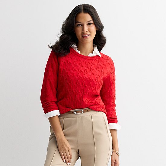  Women's Croft & Barrow® The Extra Soft Cabled Crew Neck Sweater