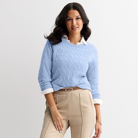  Women's Croft & Barrow® The Extra Soft Cabled Crew Neck Sweater