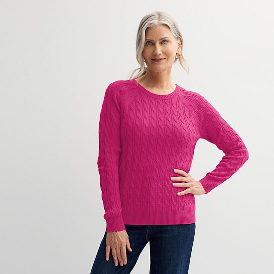  Petite Croft & Barrow® The Extra Soft Cabled Crewneck Sweater