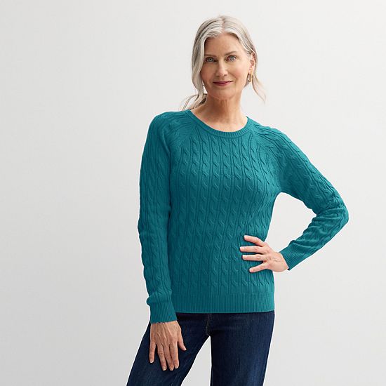  Petite Croft & Barrow® The Extra Soft Cabled Crewneck Sweater