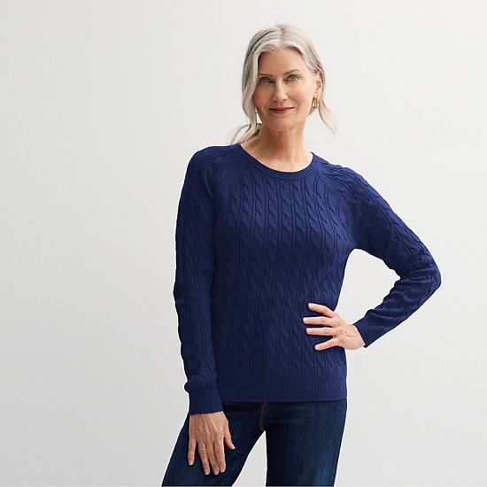  Petite Croft & Barrow® The Extra Soft Cabled Crewneck Sweater