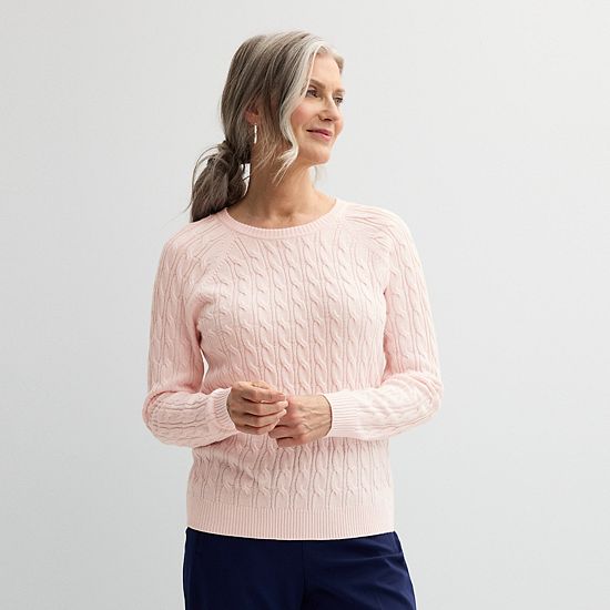  Petite Croft & Barrow® The Extra Soft Cabled Crewneck Sweater