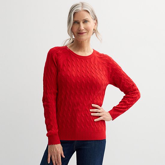  Petite Croft & Barrow® The Extra Soft Cabled Crewneck Sweater