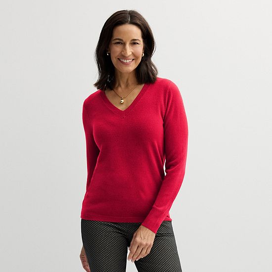  Petite Croft & Barrow® Extra Soft V-Neck Sweater