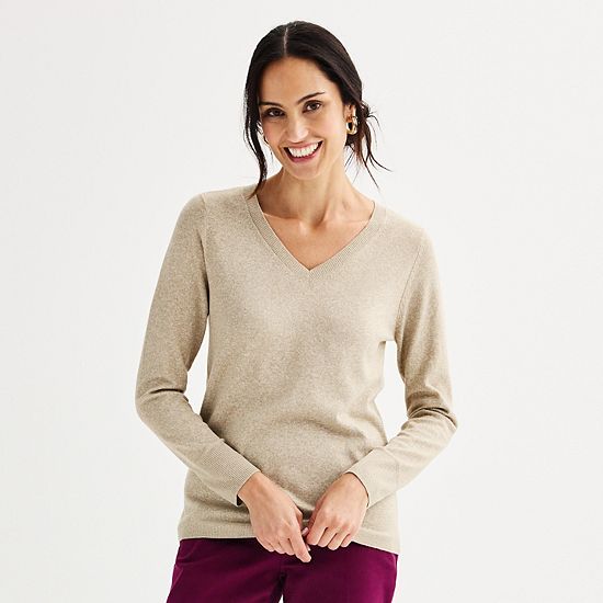  Petite Croft & Barrow® Extra Soft V-Neck Sweater