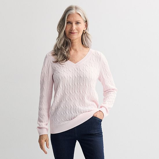  Women's Croft & Barrow® Extra Soft Cable Knit V-Neck Sweater