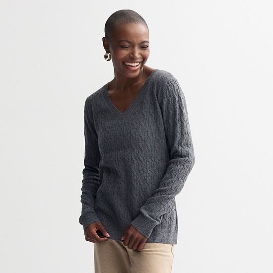  Women's Croft & Barrow® Extra Soft Cable Knit V-Neck Sweater