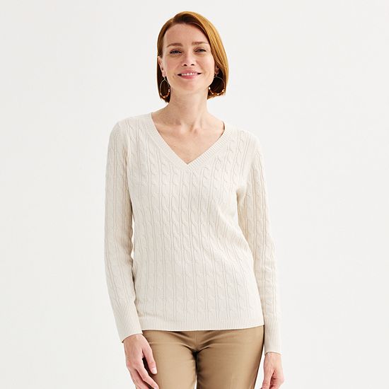  Women's Croft & Barrow® Extra Soft Cable Knit V-Neck Sweater