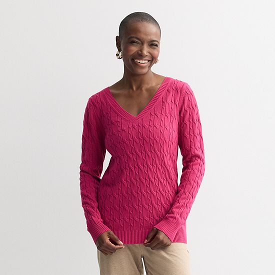  Women's Croft & Barrow® Extra Soft Cable Knit V-Neck Sweater