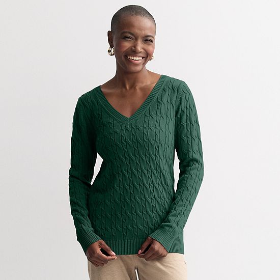  Women's Croft & Barrow® Extra Soft Cable Knit V-Neck Sweater