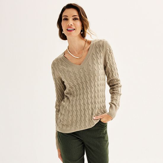  Women's Croft & Barrow® Extra Soft Cable Knit V-Neck Sweater