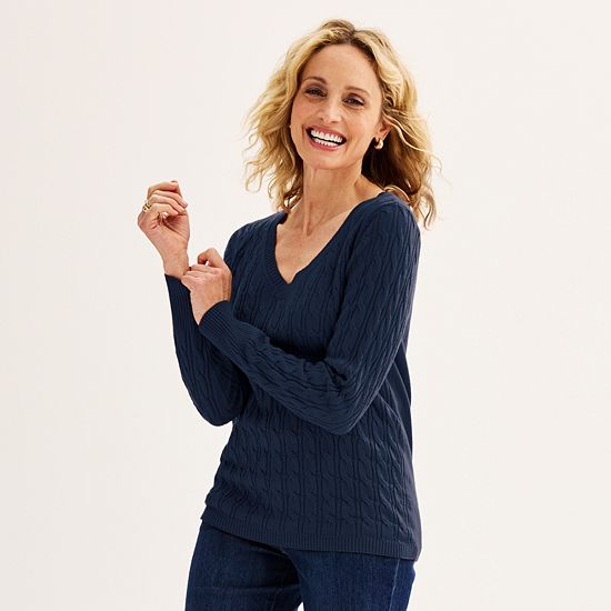  Women's Croft & Barrow® Extra Soft Cable Knit V-Neck Sweater