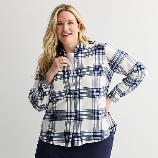  Plus Size Croft & Barrow® The Extra Soft Plaid Flannel Shirt