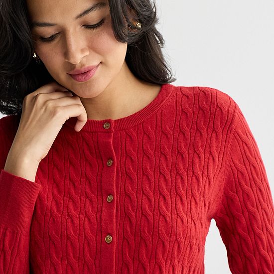  Women's Croft & Barrow® Extra Soft Classic Cable Knit Cardigan
