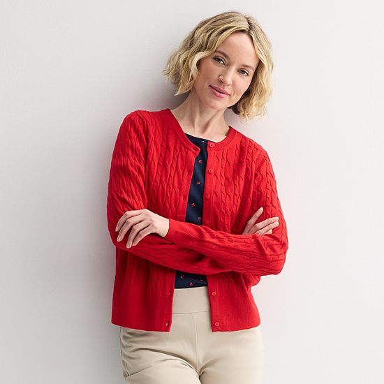  Women's Croft & Barrow® Extra Soft Classic Cable Knit Cardigan