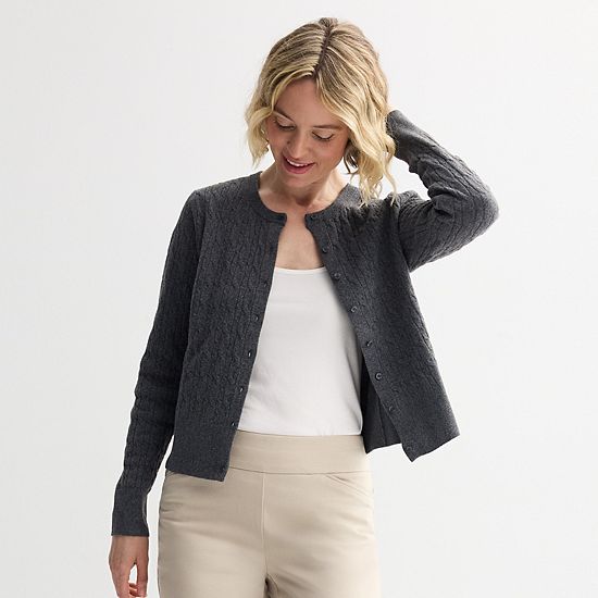  Women's Croft & Barrow® Extra Soft Classic Cable Knit Cardigan