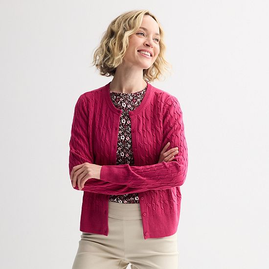  Women's Croft & Barrow® Extra Soft Classic Cable Knit Cardigan