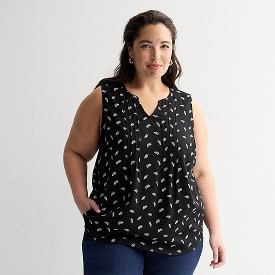  Plus Size Croft & Barrow® Pintuck Sleeveless Shell Top