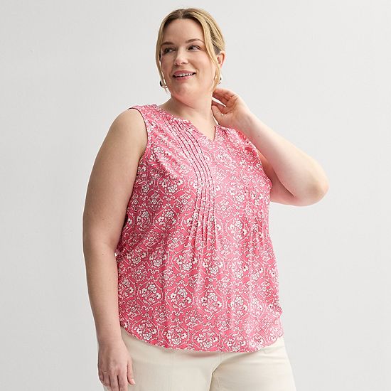  Plus Size Croft & Barrow® Pintuck Sleeveless Shell Top