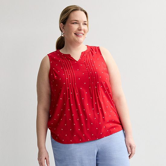  Plus Size Croft & Barrow® Pintuck Sleeveless Shell Top