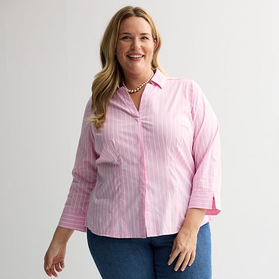  Plus Size Croft & Barrow® Tailored Button Front Shirt