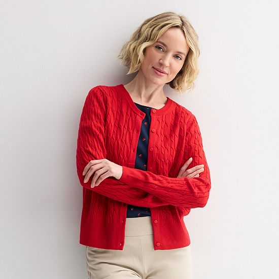  Petite Croft & Barrow® Extra Soft Classic Cable Knit Cardigan