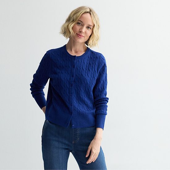  Petite Croft & Barrow® Extra Soft Classic Cable Knit Cardigan