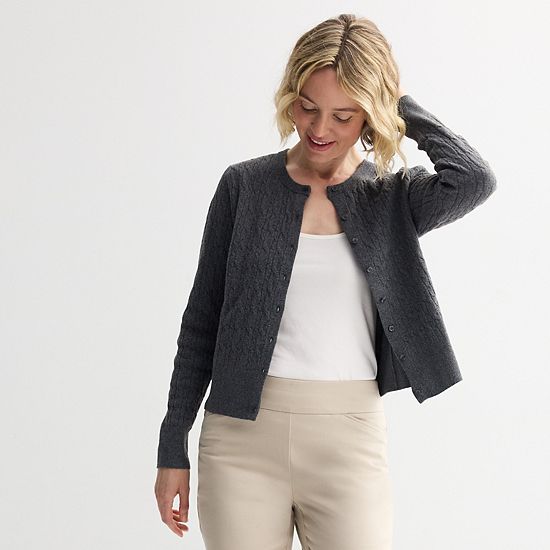  Petite Croft & Barrow® Extra Soft Classic Cable Knit Cardigan