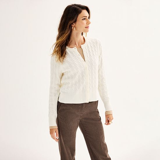  Petite Croft & Barrow® Extra Soft Classic Cable Knit Cardigan