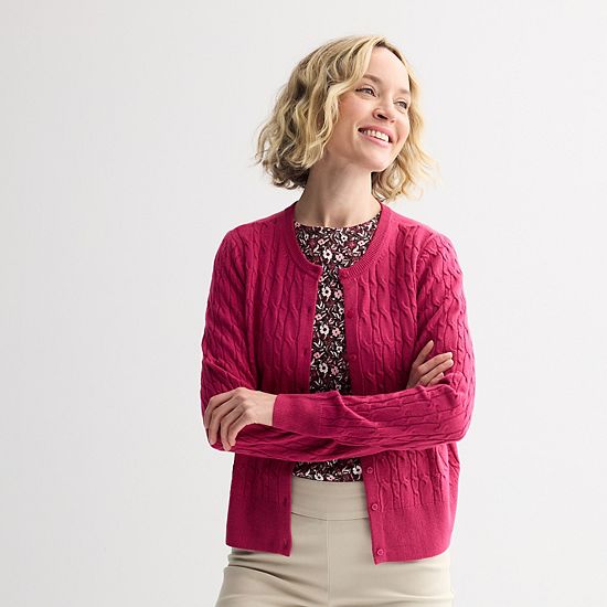  Petite Croft & Barrow® Extra Soft Classic Cable Knit Cardigan