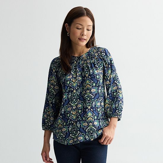  Women's Croft & Barrow® Smocked Shoulder Blouse