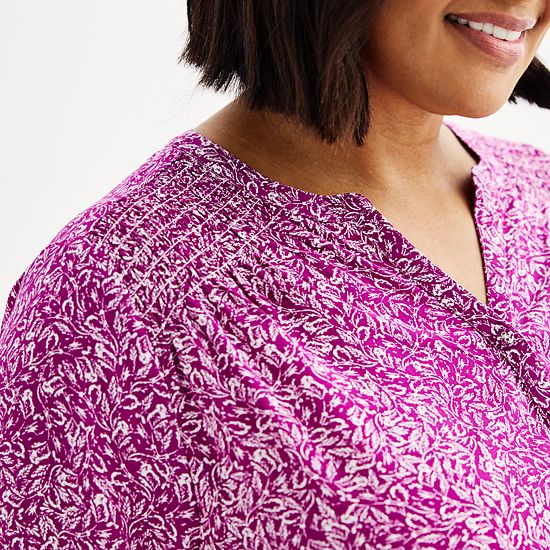  Plus Size Croft & Barrow® Smocked Shoulder Blouse