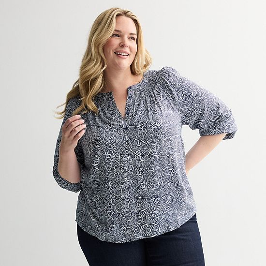  Plus Size Croft & Barrow® Smocked Shoulder Blouse