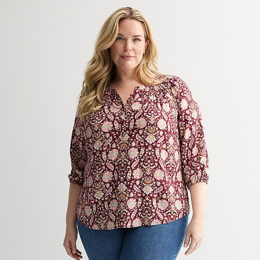  Plus Size Croft & Barrow® Smocked Shoulder Blouse