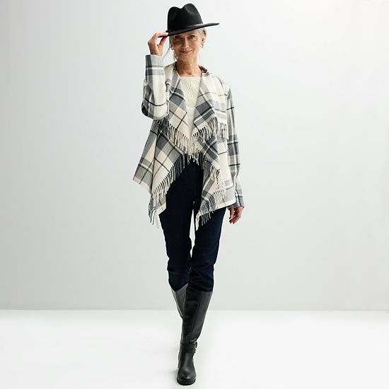  Women's Croft & Barrow® Plaid Shawl Jacket