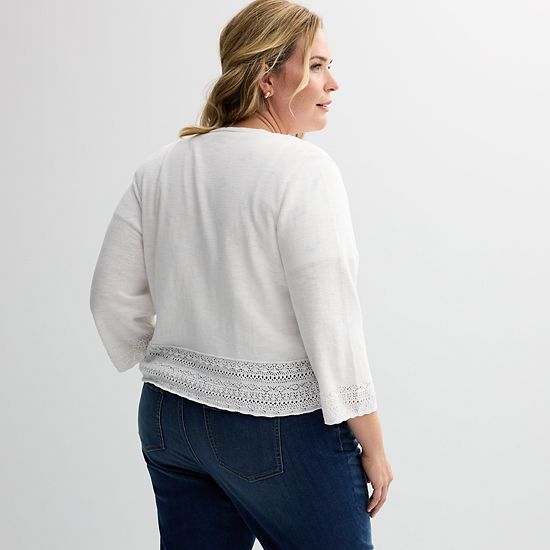  Plus Size Croft & Barrow® Pointelle Hem Open Front Cardigan
