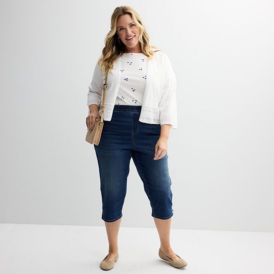  Plus Size Croft & Barrow® Pointelle Hem Open Front Cardigan