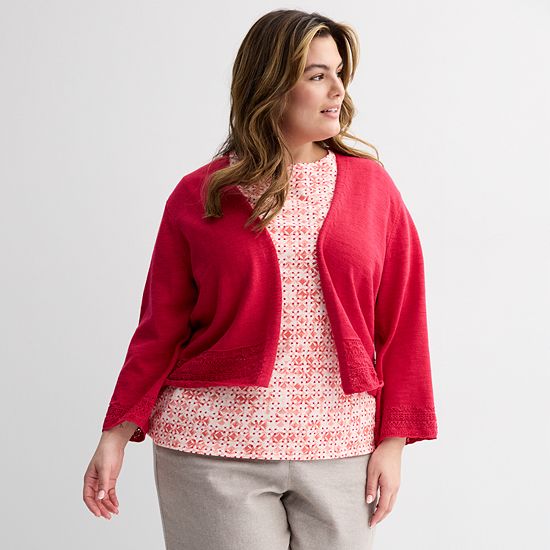  Plus Size Croft & Barrow® Pointelle Hem Open Front Cardigan