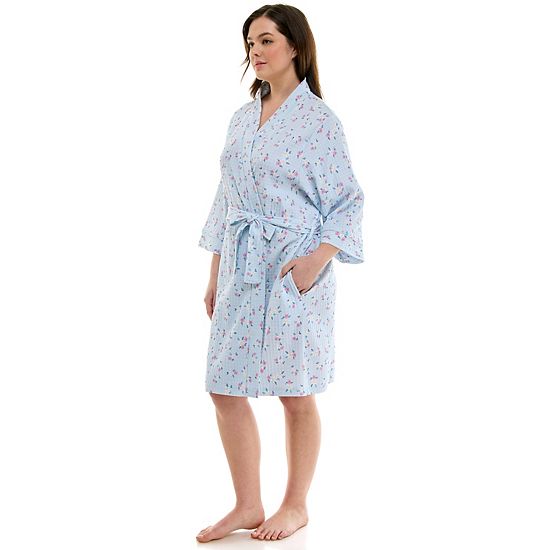  Plus Size Croft & Barrow® Three-Quarter Sleeve Waffle Knit Robe