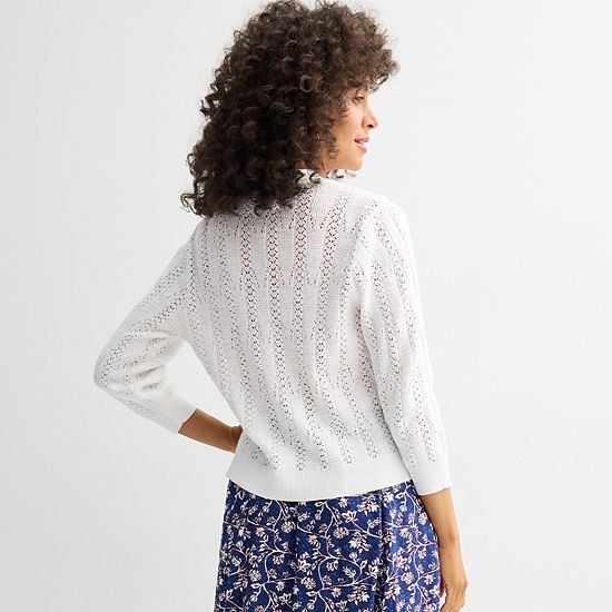  Women's Croft & Barrow® Pointelle Basket Open Front Cardigan