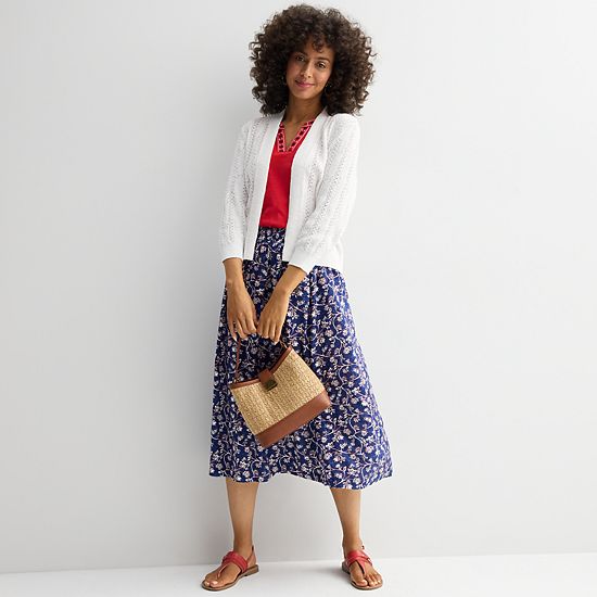  Women's Croft & Barrow® Pointelle Basket Open Front Cardigan