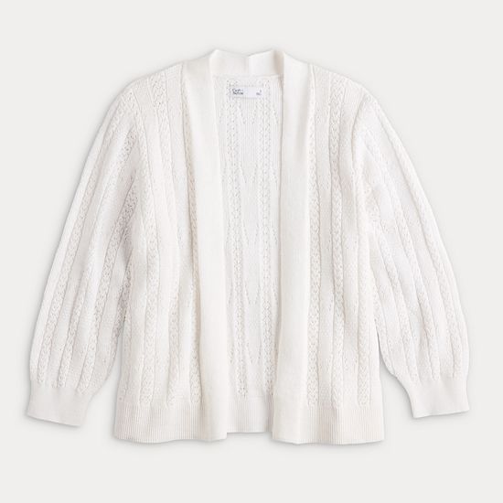  Women's Croft & Barrow® Pointelle Basket Open Front Cardigan