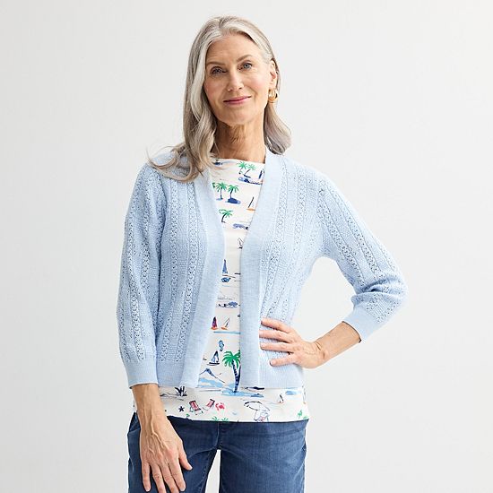  Women's Croft & Barrow® Pointelle Basket Open Front Cardigan