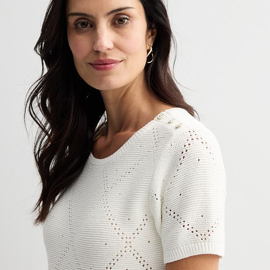  Women's Croft & Barrow® Diamond Button Short Sleeve Sweater