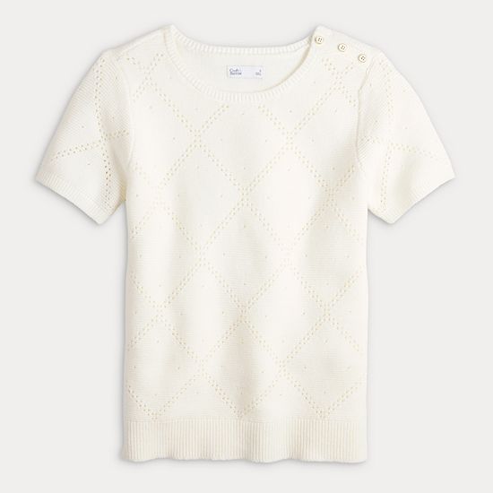  Women's Croft & Barrow® Diamond Button Short Sleeve Sweater