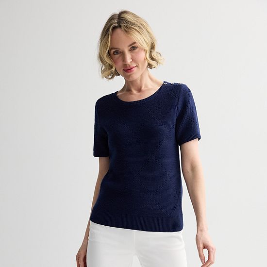  Women's Croft & Barrow® Diamond Button Short Sleeve Sweater