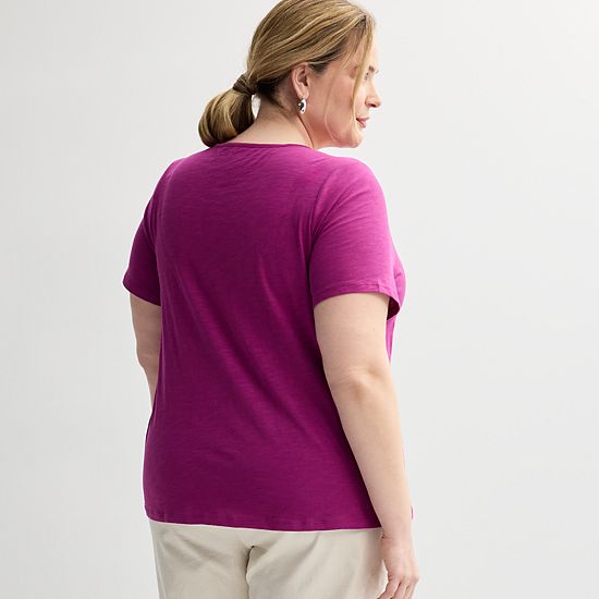  Plus Size Croft & Barrow® Smocked Crew Tee