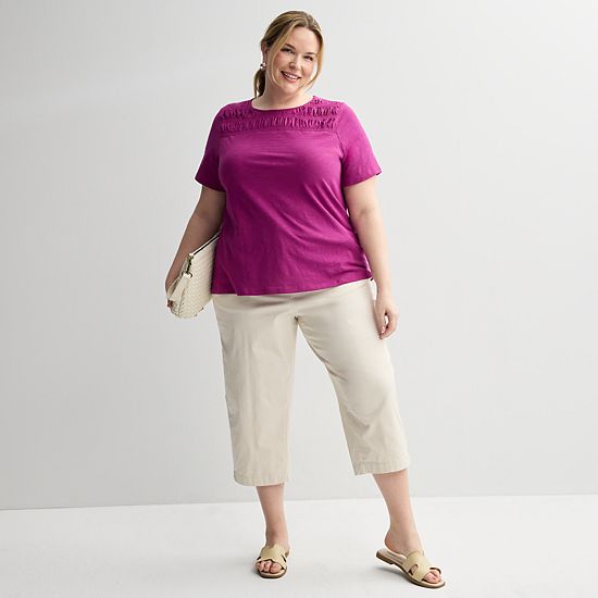  Plus Size Croft & Barrow® Smocked Crew Tee