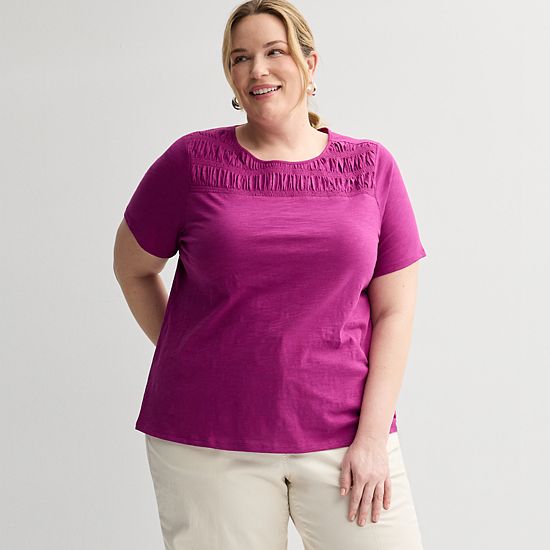  Plus Size Croft & Barrow® Smocked Crew Tee