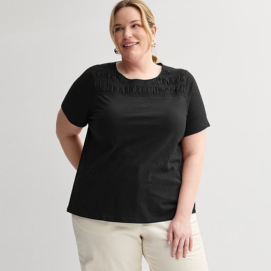  Plus Size Croft & Barrow® Smocked Crew Tee